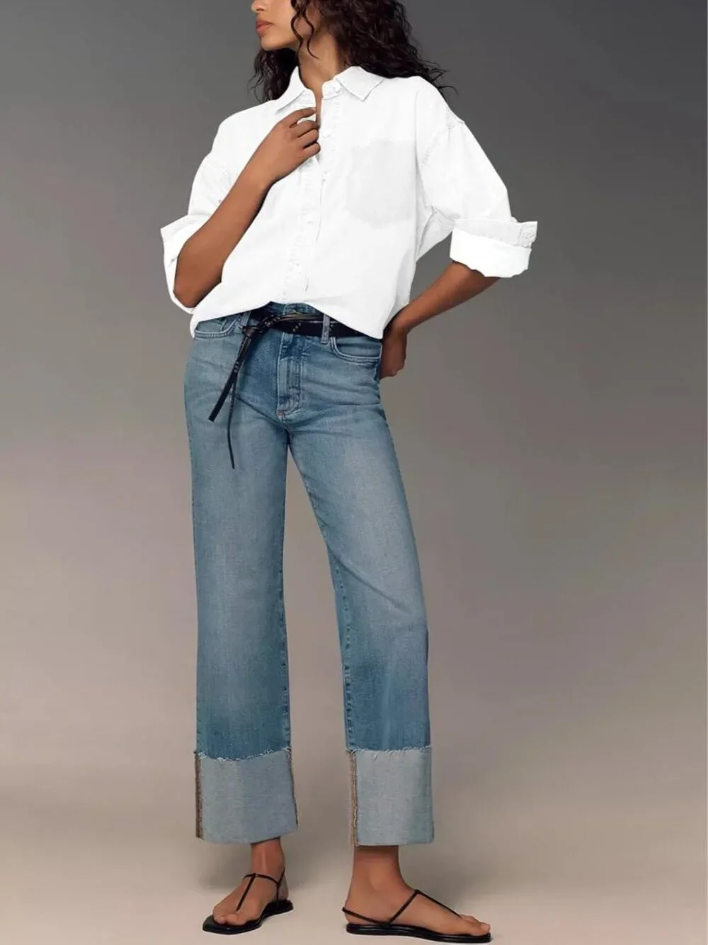 Jeans for Women Wide Leg Baggy High Waist Boyfriends Straight Leg Stretchy Denim - Picture 3 of 5